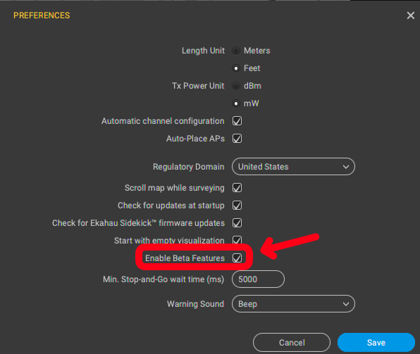 Enable beta features inside of Ekahau AI Pro
