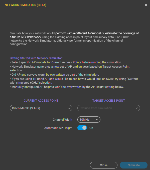 Network simulator parameters