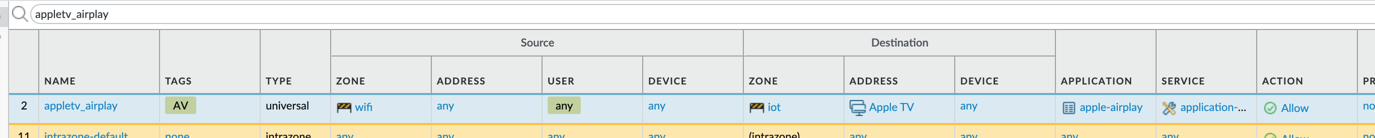 Firewall policy for airplay
