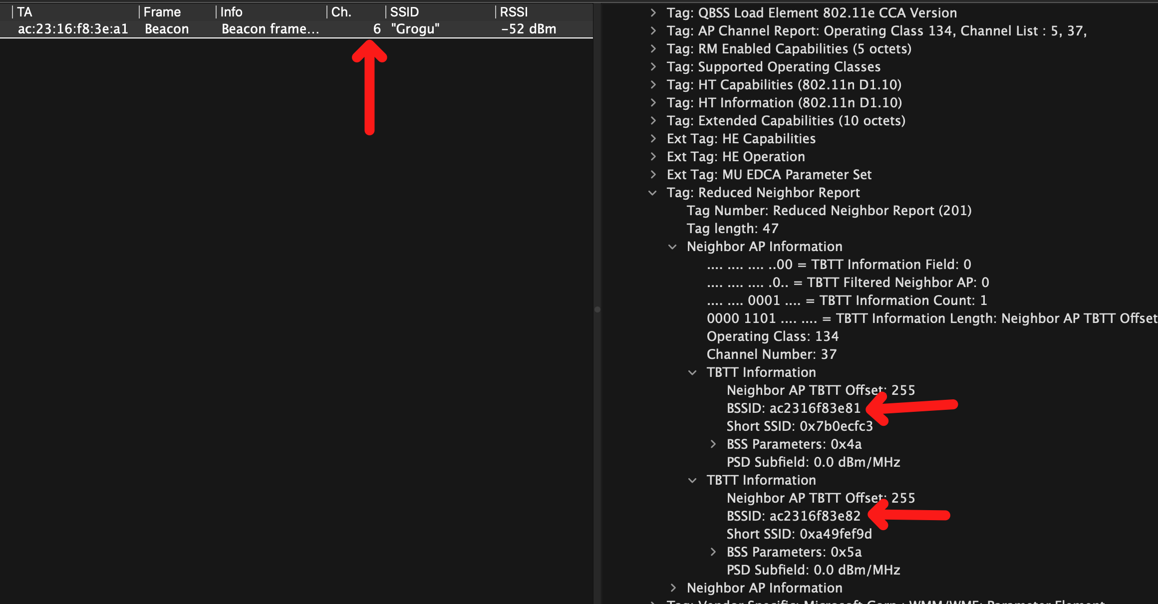 Reduced Neighbor Report from a beacon frame on channel 6 (2.4 GHz)