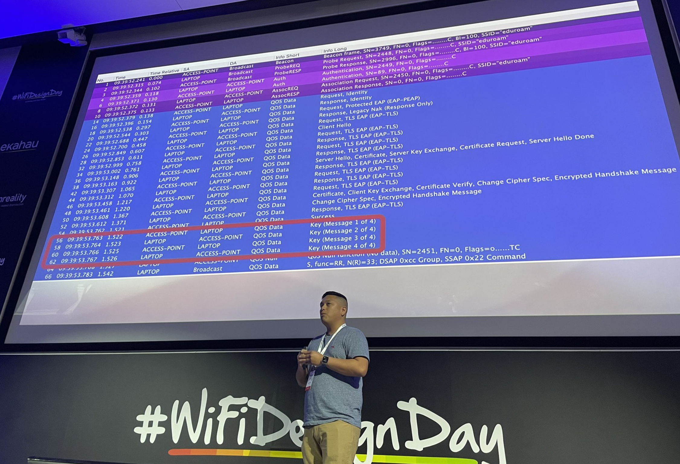 Rowell Dionicio presenting on eduroam frames at WiFi Design Day London.