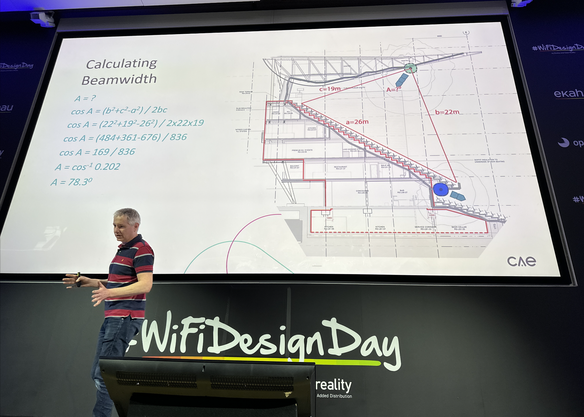 Ashley Mead sharing trigonometry used for stadium Wi-Fi.