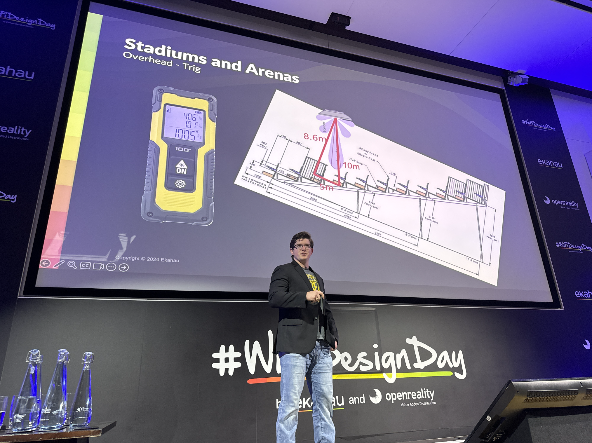 Connor Burke sharing trigonometry for sloped areas at WiFi Design Day London.