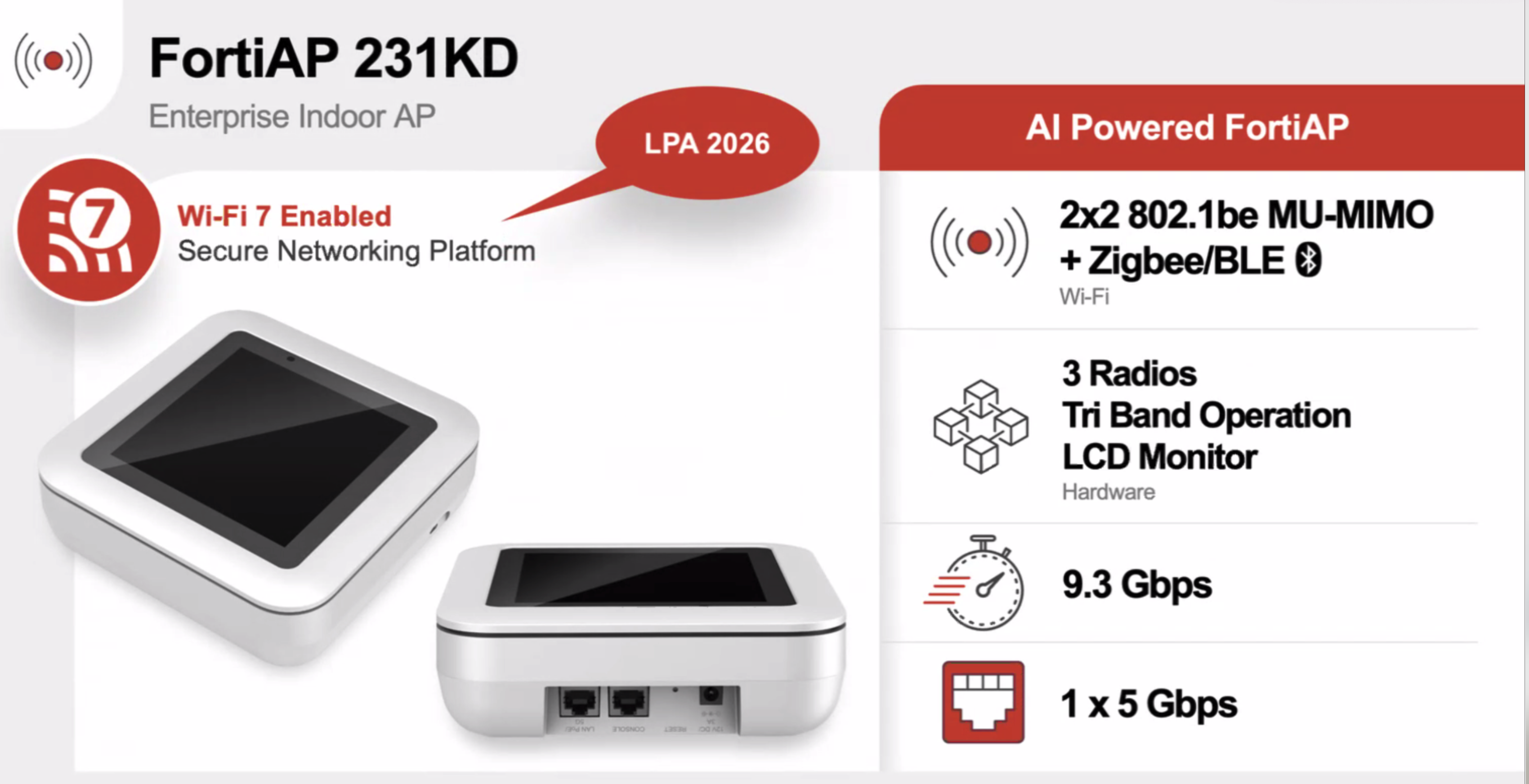 Fortinet FortiAP 231KD enterprise indoor access point.
